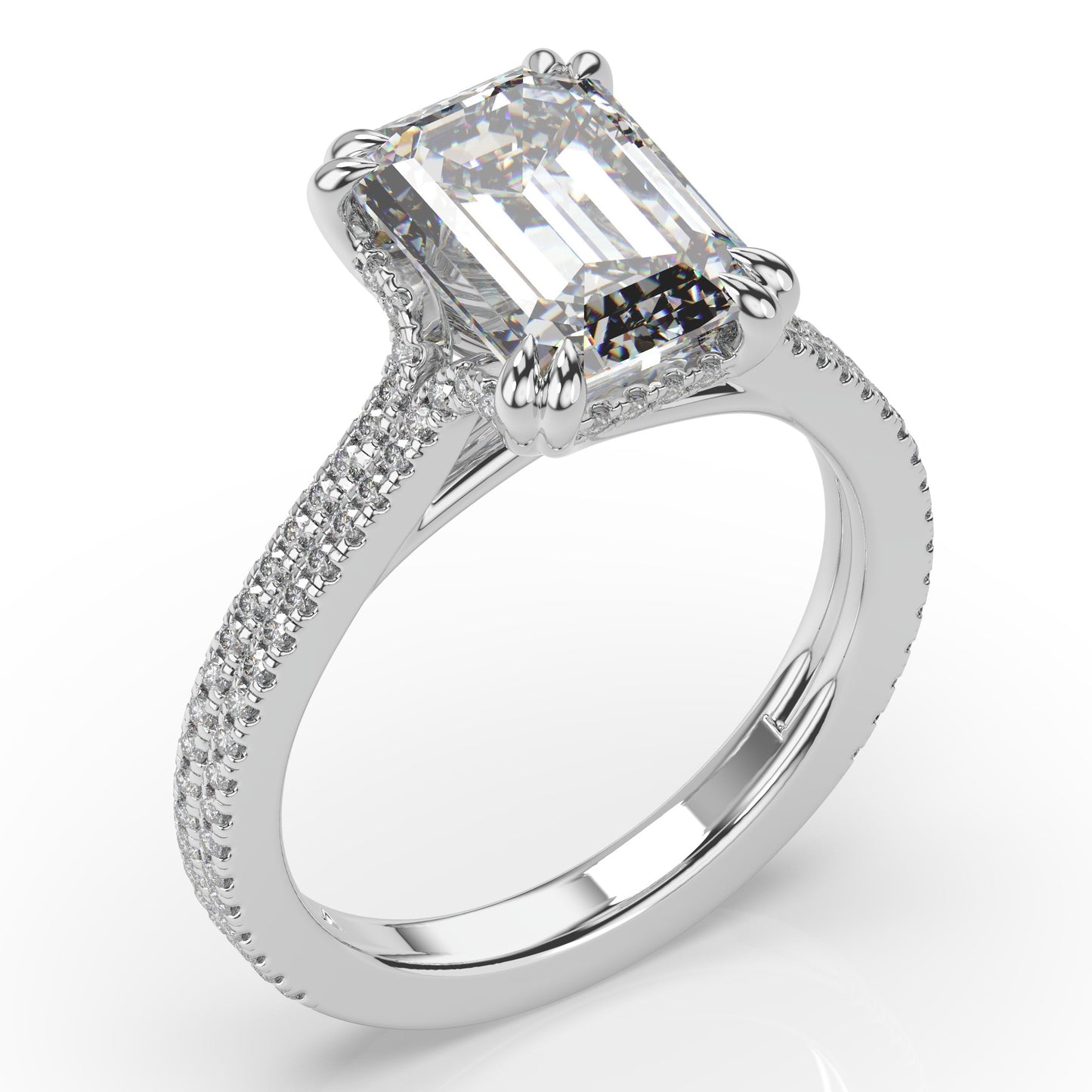 Emerald White Gold Pave Moissanite Engagement Ring 