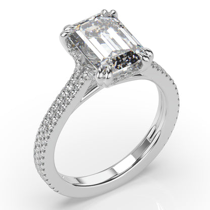 Emerald White Gold Pave Moissanite Engagement Ring 