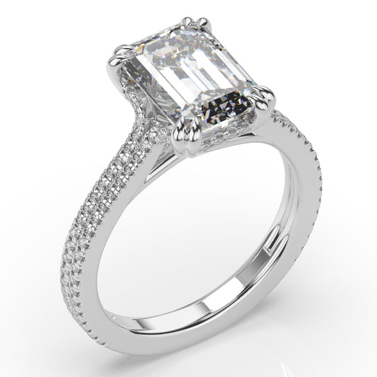 Emerald White Gold Pave Moissanite Engagement Ring 