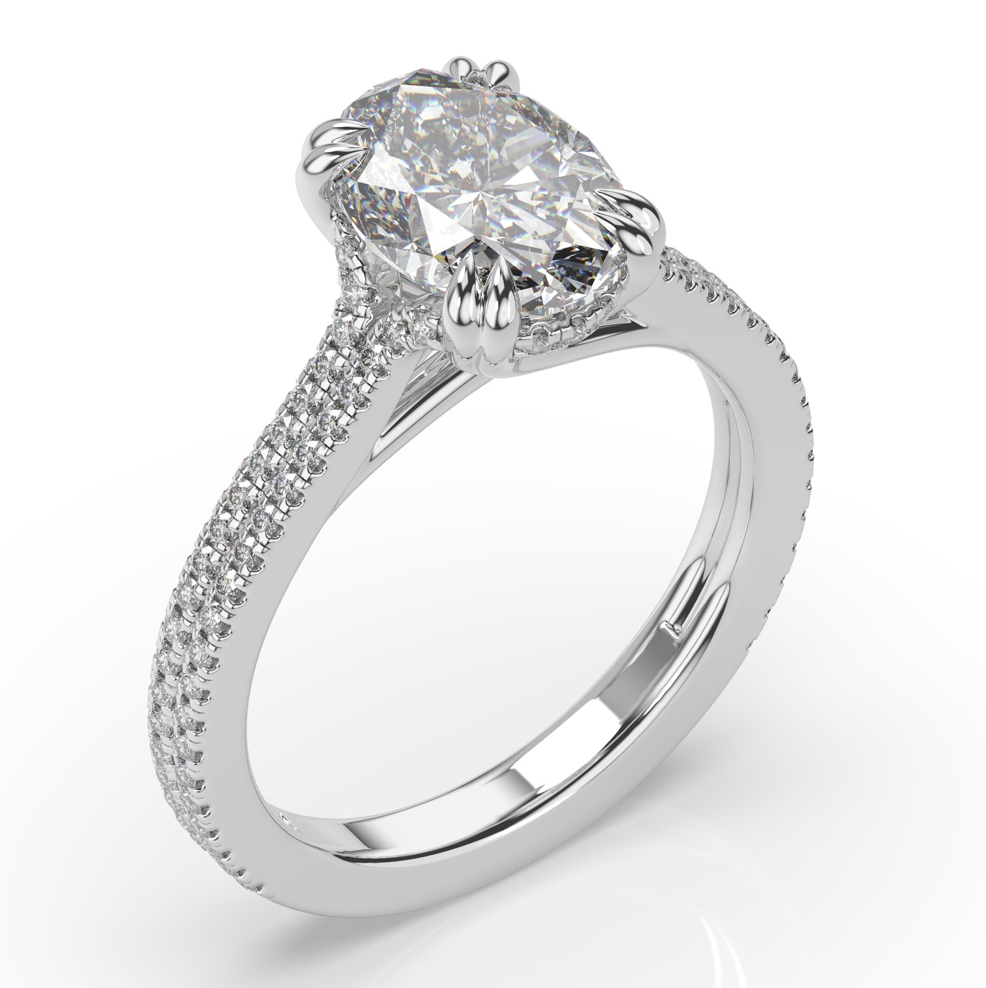Oval White Gold Pave Moissanite Engagement Ring 