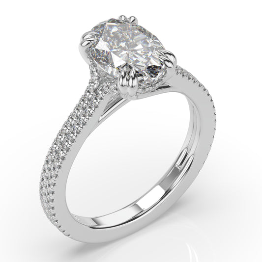 Oval White Gold Pave Moissanite Engagement Ring 