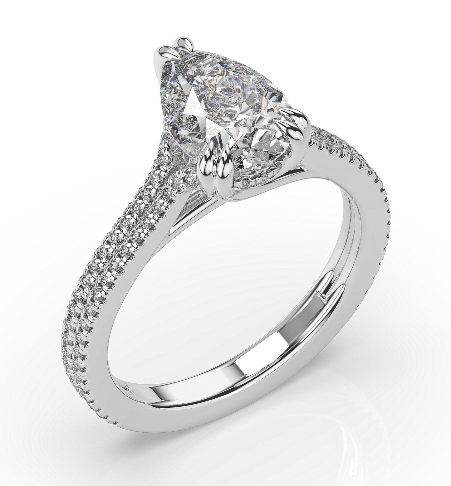 Pear White Gold Pave Moissanite Engagement Ring 