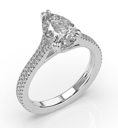 Pear White Gold Pave Moissanite Engagement Ring 