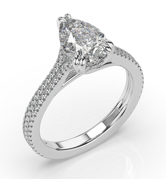 Pear White Gold Pave Moissanite Engagement Ring 