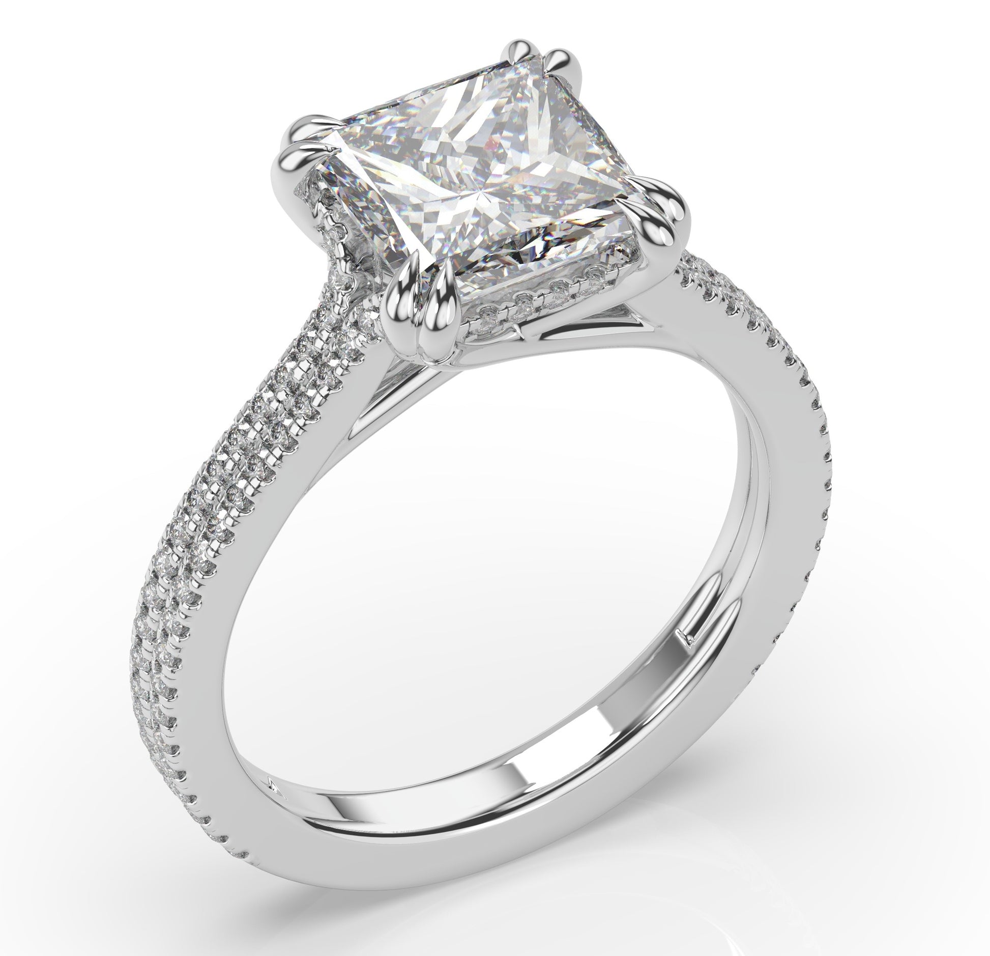 Princess White Gold Pave Moissanite Engagement Ring 