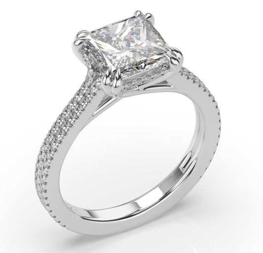 Princess White Gold Pave Moissanite Engagement Ring 