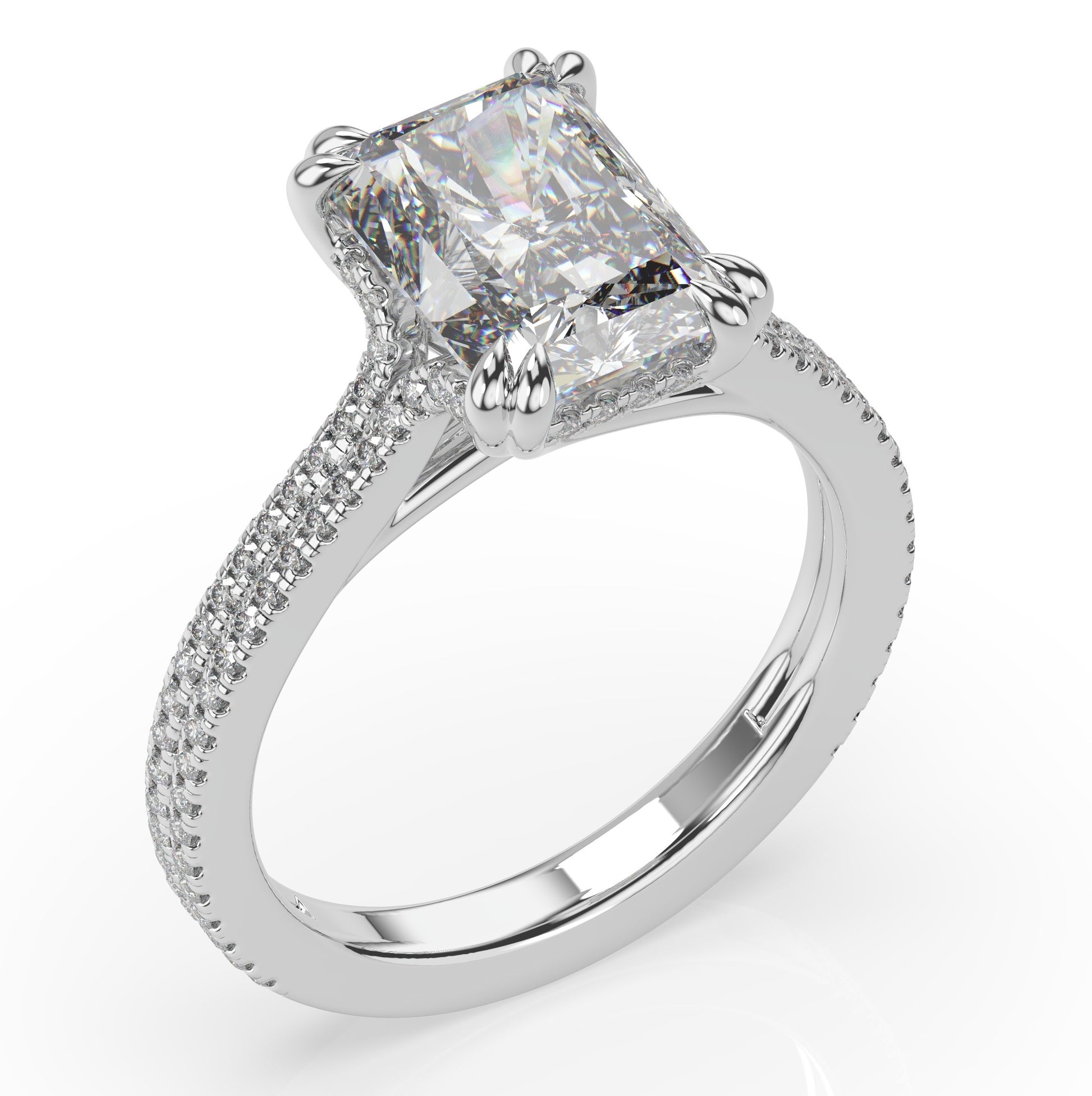 Radiant White Gold Pave Moissanite Engagement Ring 