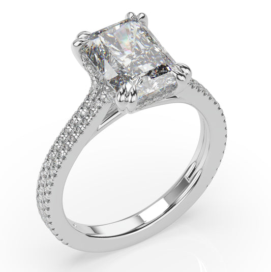 Radiant White Gold Pave Moissanite Engagement Ring 