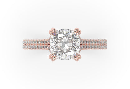 Cushion Claw Double Pave With Hidden Halo Style Engagement Ring