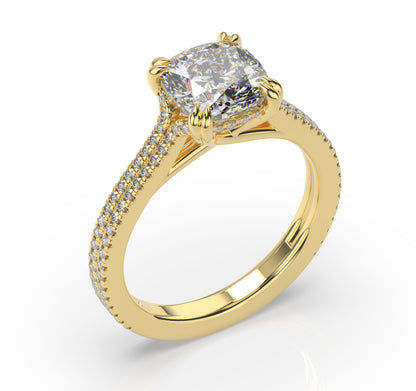 Cushion Claw Double Pave With Hidden Halo Style Engagement Ring