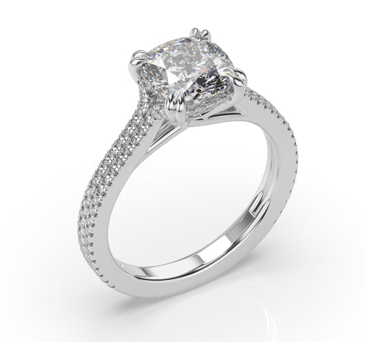 Cushion Claw Double Pave With Hidden Halo Style Engagement Ring