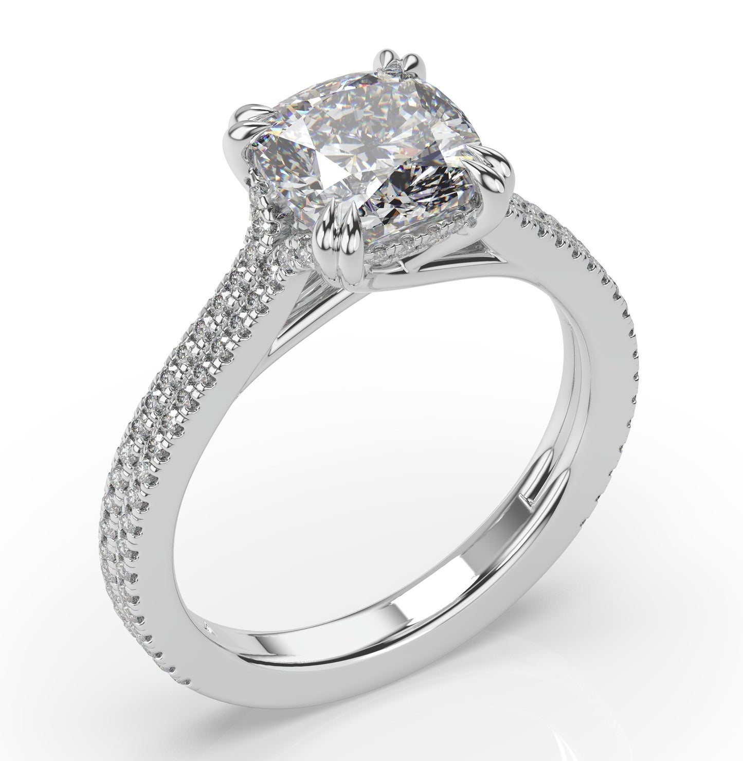 Cushion White Gold Pave Moissanite Engagement Ring 