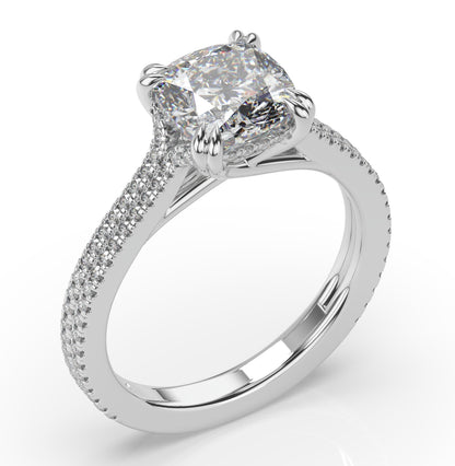 Cushion White Gold Pave Moissanite Engagement Ring 