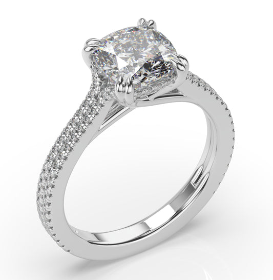 Cushion White Gold Pave Moissanite Engagement Ring 