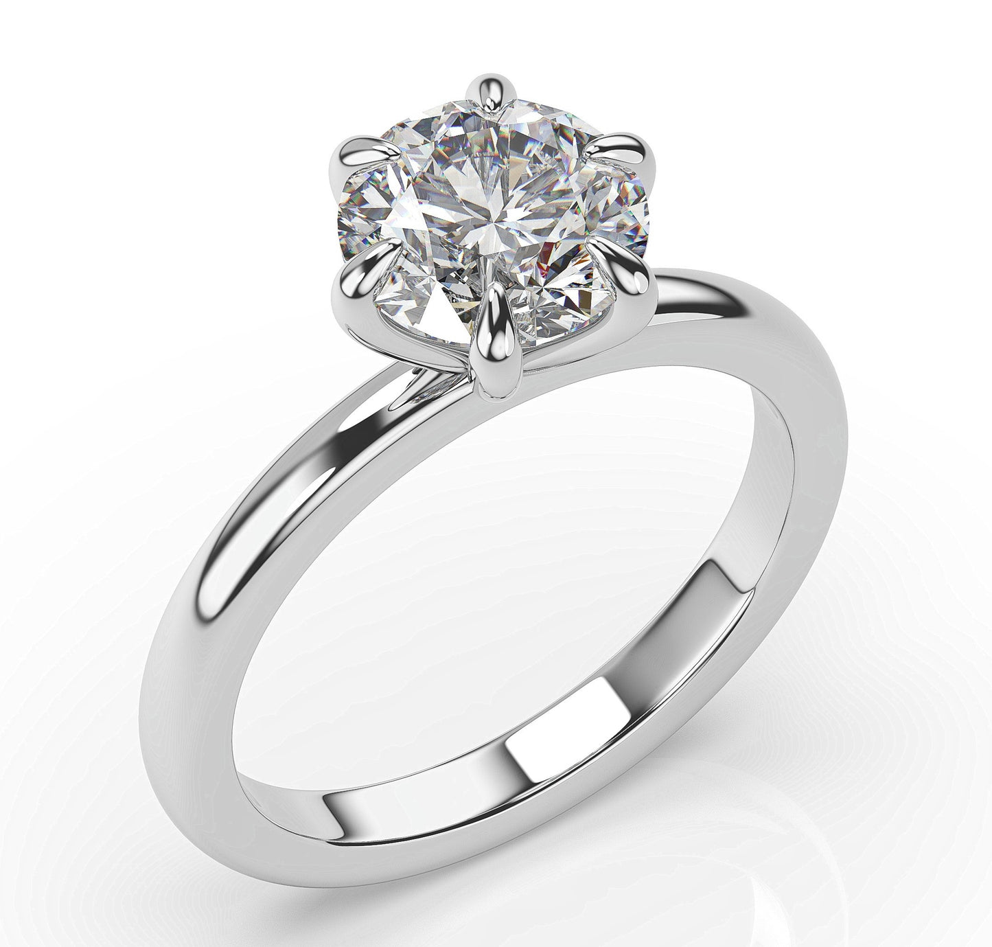 Round Brilliant White Gold Six Claw Solitaire Engagement Ring