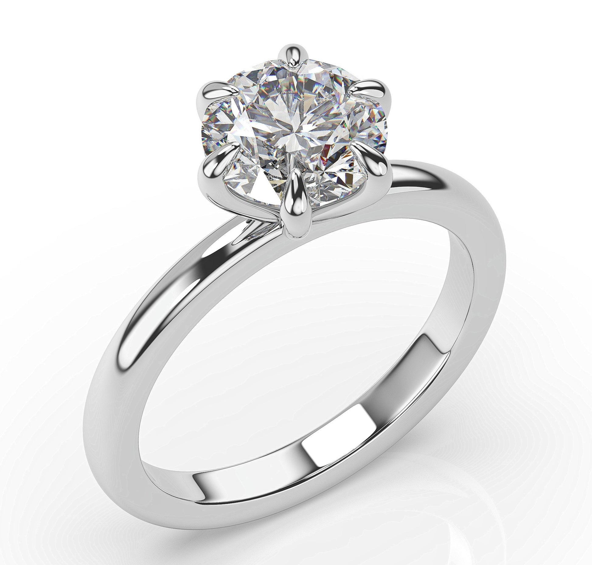 Round Brilliant White Gold Six Claw Solitaire Engagement Ring