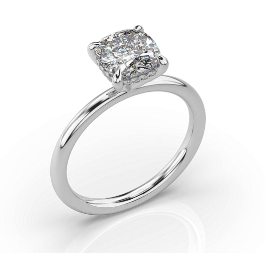 Cushion Hidden Halo Solitaire Engagement Ring