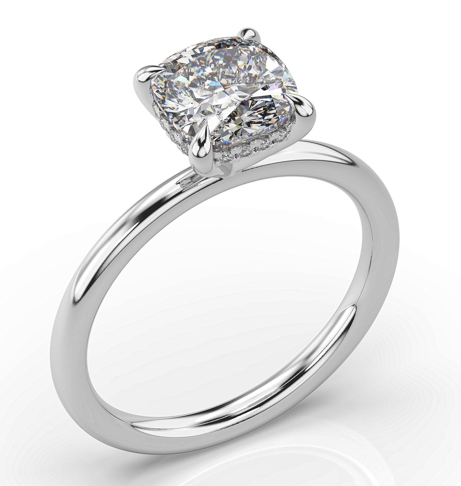 Cushion White Gold Solitaire Moissanite Engagement Ring 