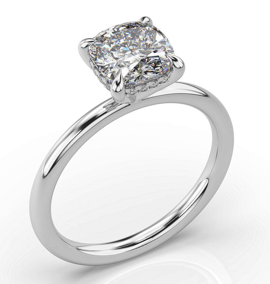 Cushion White Gold Solitaire Moissanite Engagement Ring 