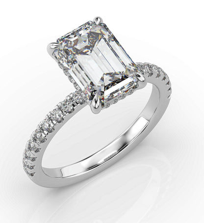 Emerald White Gold Pave Moissanite Engagement Ring 