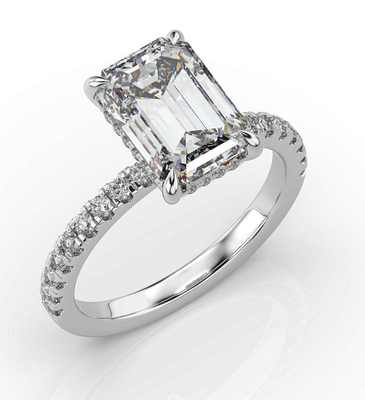 Emerald White Gold Pave Moissanite Engagement Ring 