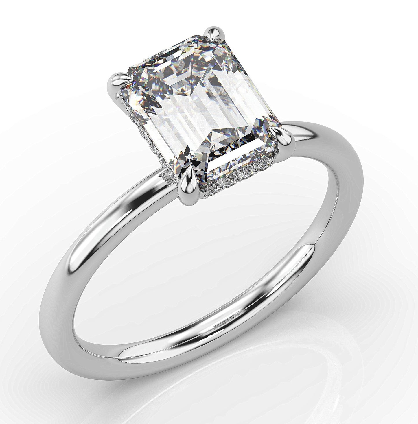 Emerald White Gold Solitaire Moissanite Engagement Ring 