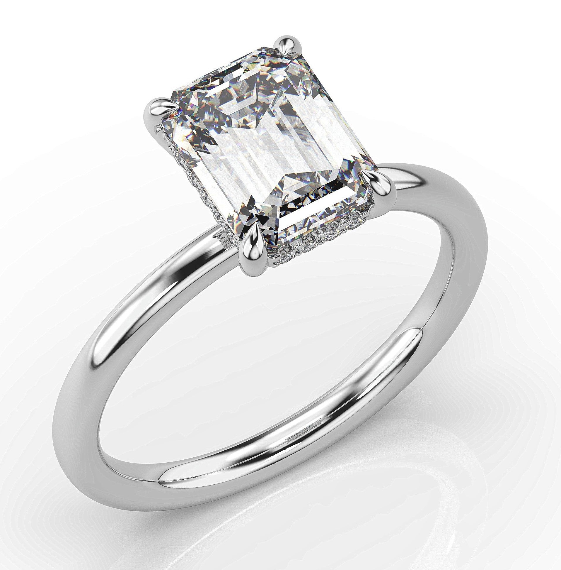 Emerald White Gold Solitaire Moissanite Engagement Ring 