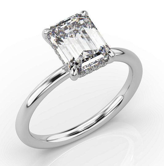 Emerald White Gold Solitaire Moissanite Engagement Ring 