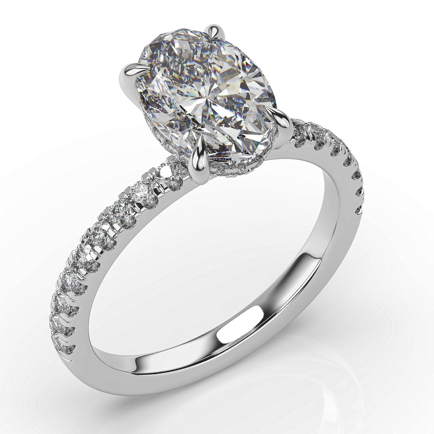 Oval White Gold Pave Moissanite Engagement Ring 