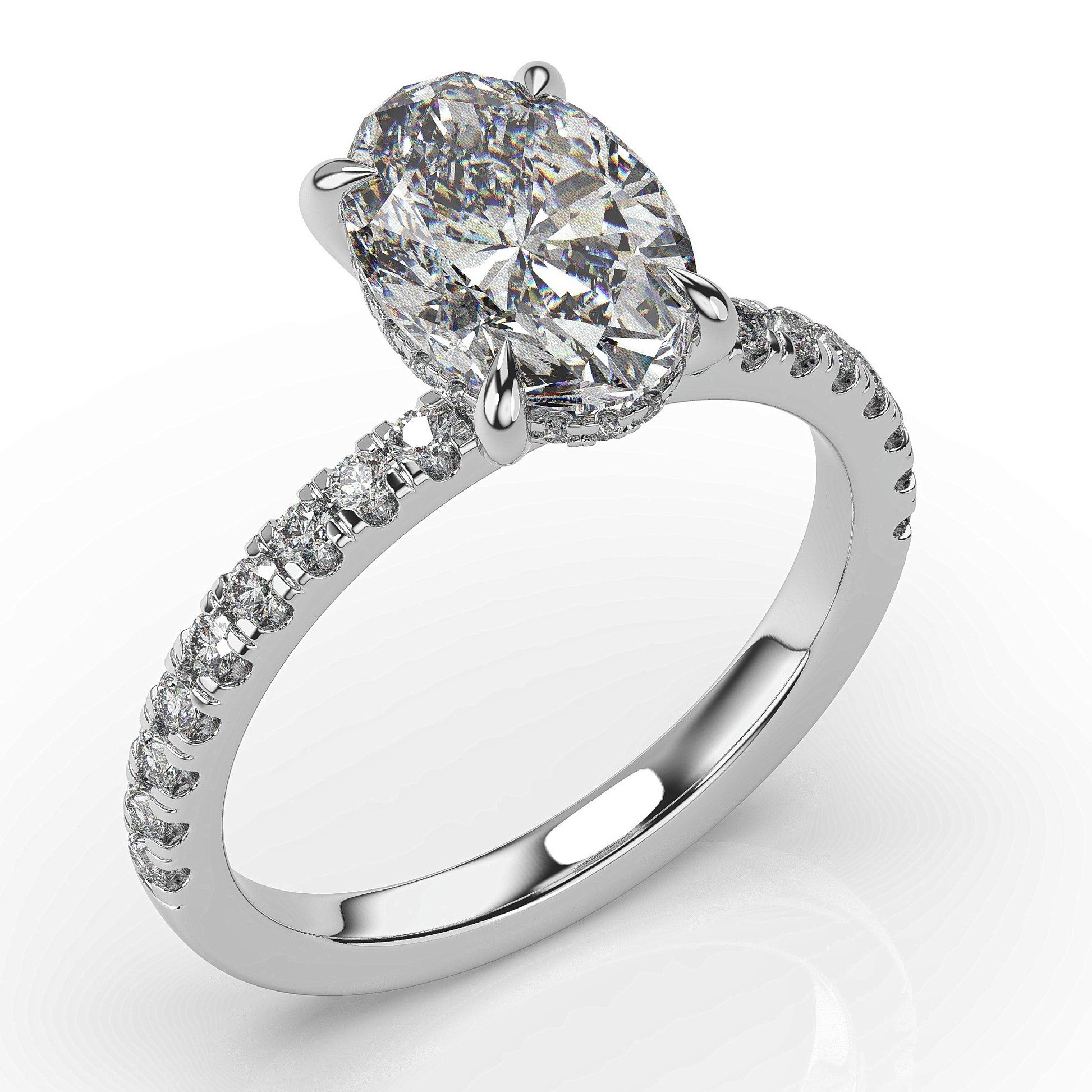 Oval White Gold Pave Moissanite Engagement Ring 