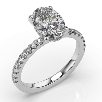 Oval White Gold Pave Moissanite Engagement Ring 