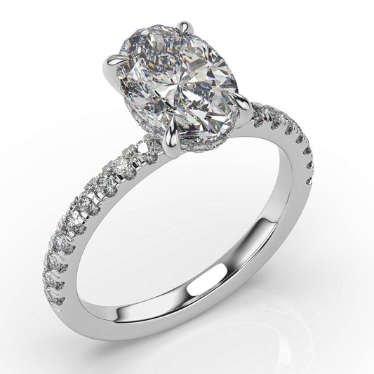 Oval White Gold Pave Moissanite Engagement Ring 