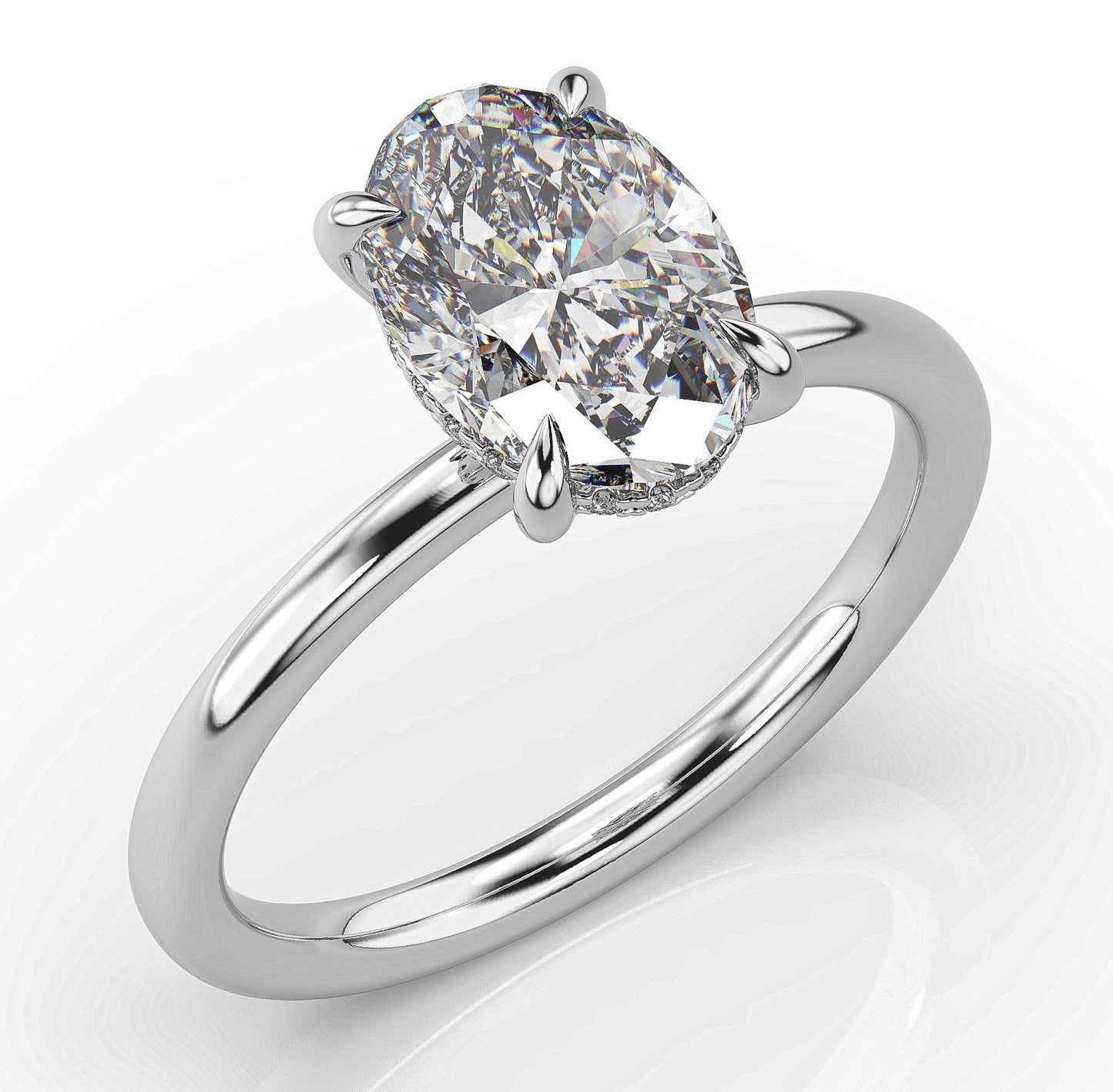 Oval White Gold Solitaire Moissanite Engagement Ring 