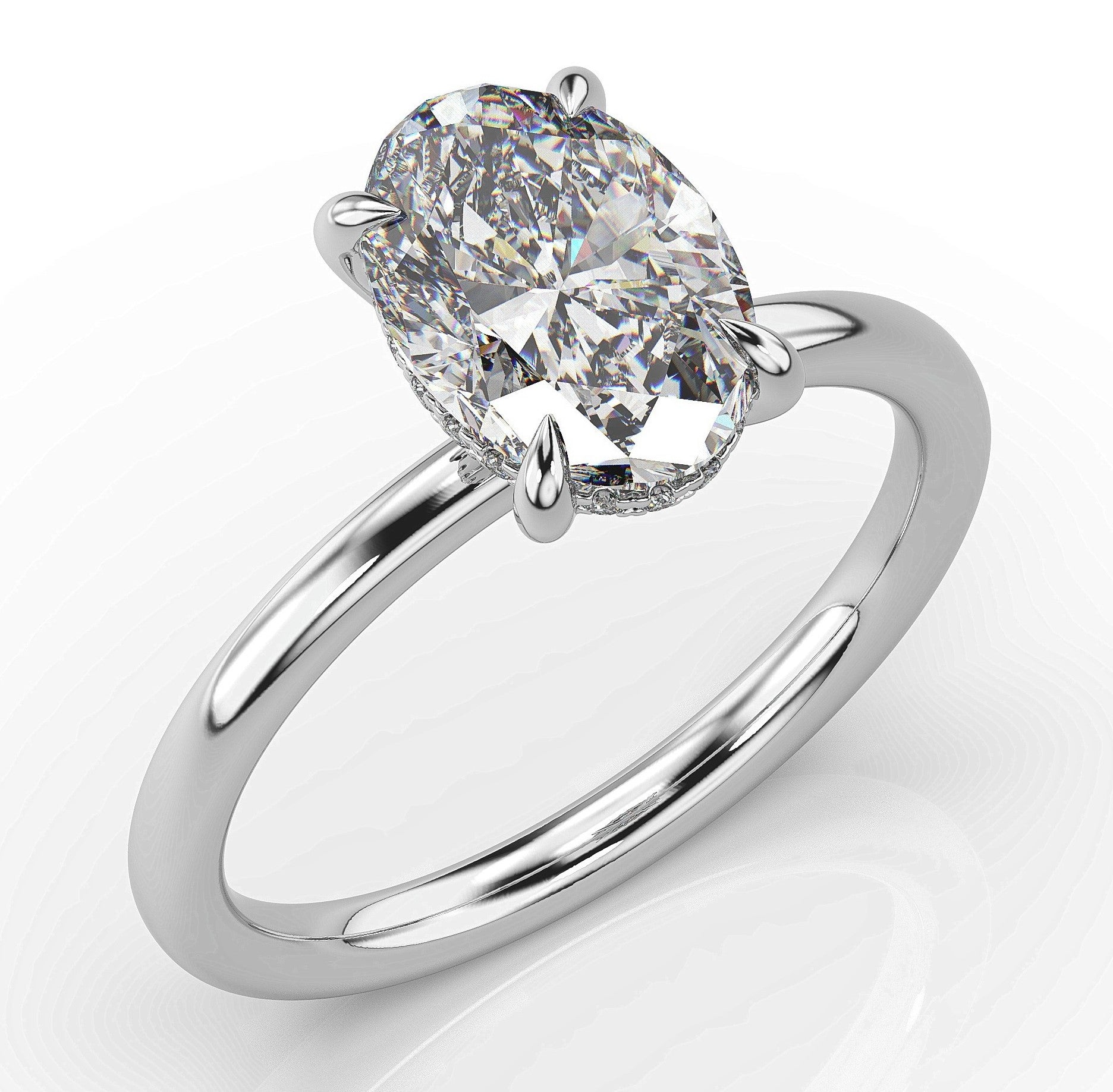 Oval White Gold Solitaire Moissanite Engagement Ring 