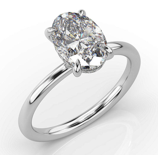 Oval White Gold Solitaire Moissanite Engagement Ring 