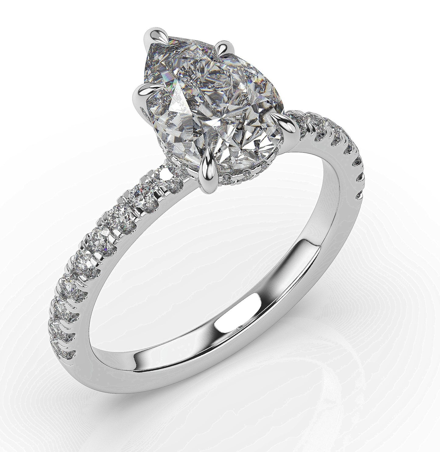 Pear White Gold Pave Moissanite Engagement Ring 