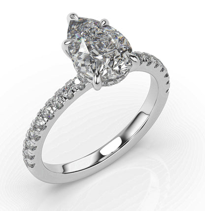 Pear White Gold Pave Moissanite Engagement Ring 