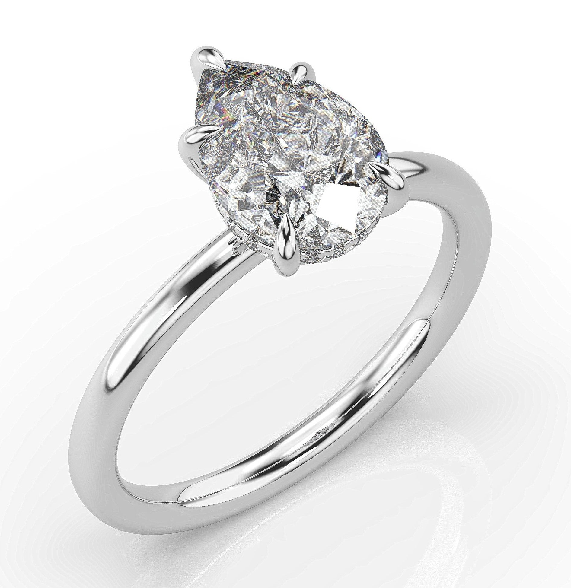 Pear White Gold Solitaire Moissanite Engagement Ring 