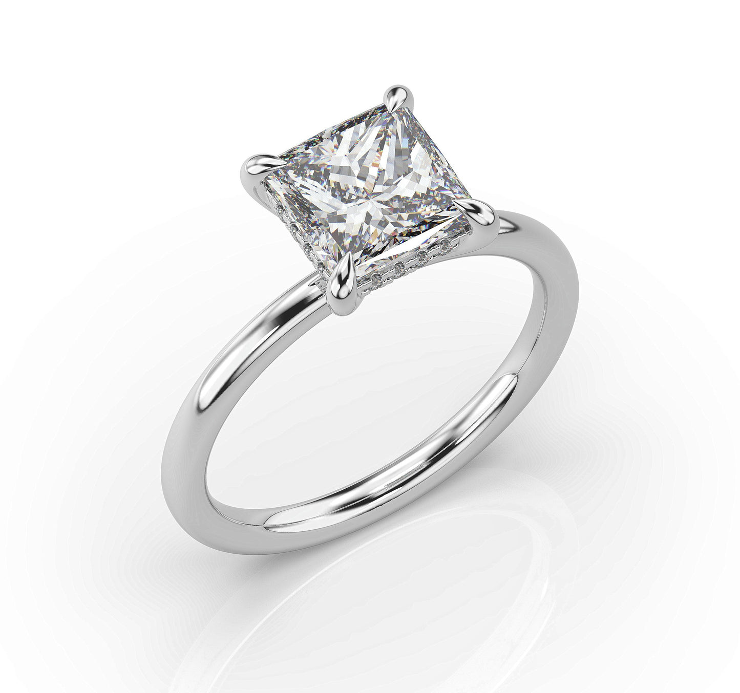 Princess Hidden Halo Solitaire Engagement Ring