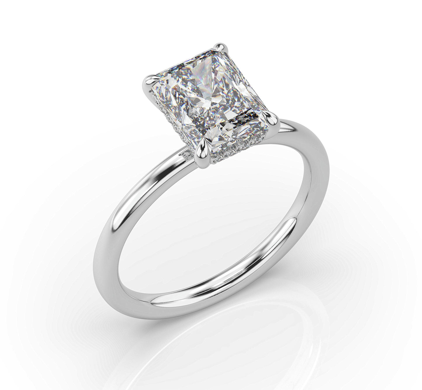 Radiant Hidden Halo Solitaire Engagement Ring