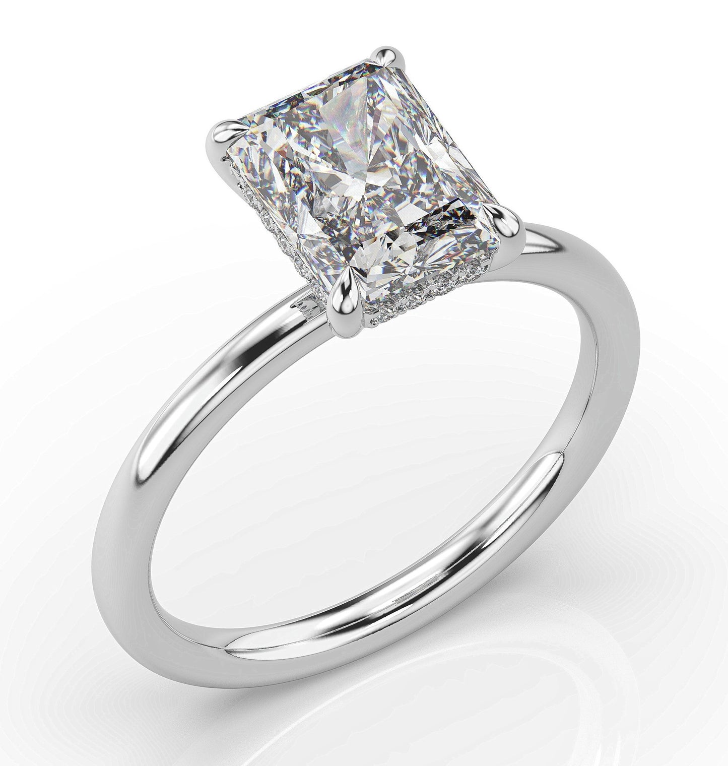 Radiant White Gold Solitaire Moissanite Engagement Ring 
