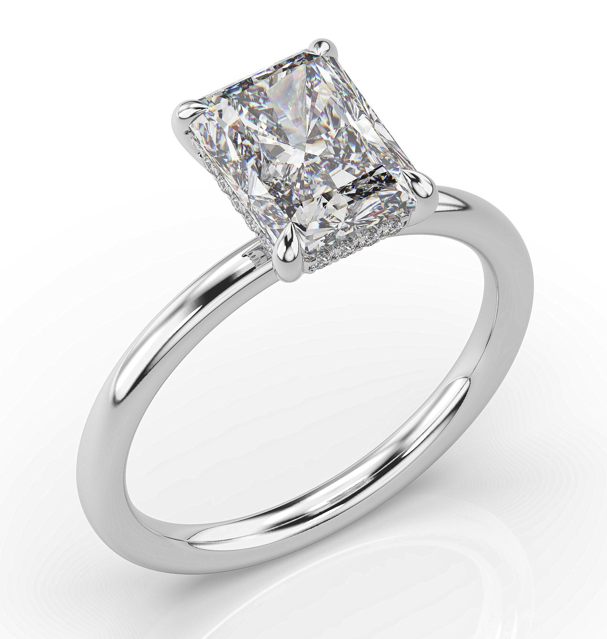 Radiant White Gold Solitaire Moissanite Engagement Ring 