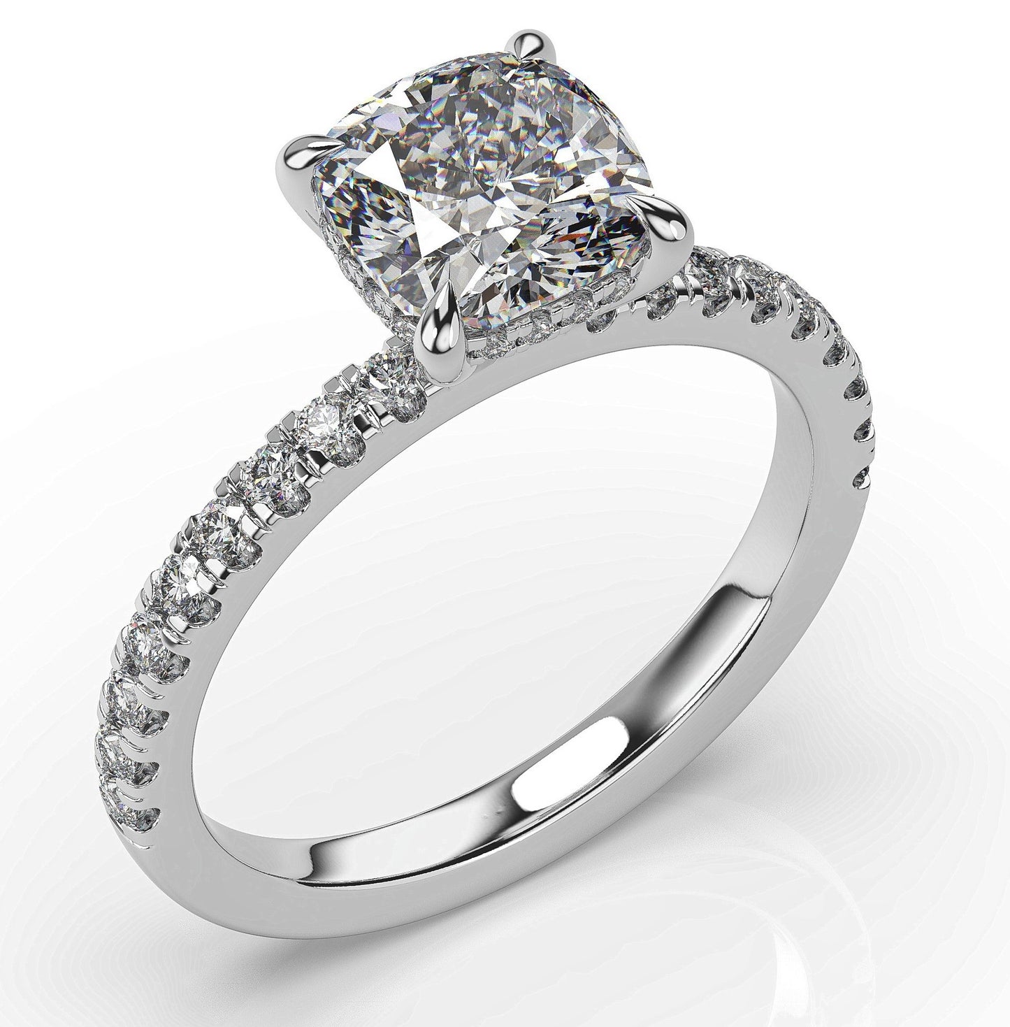 Cushion White Gold Pave Moissanite Engagement Ring 