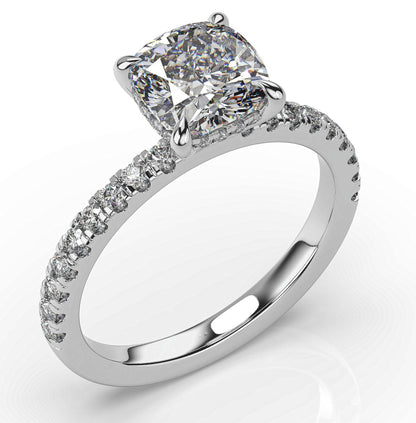 Cushion White Gold Pave Moissanite Engagement Ring 