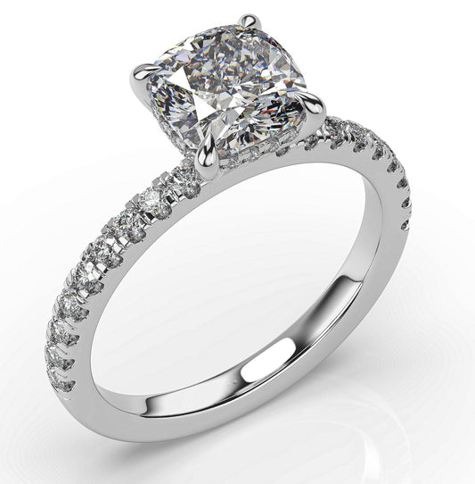 Cushion White Gold Pave Moissanite Engagement Ring 