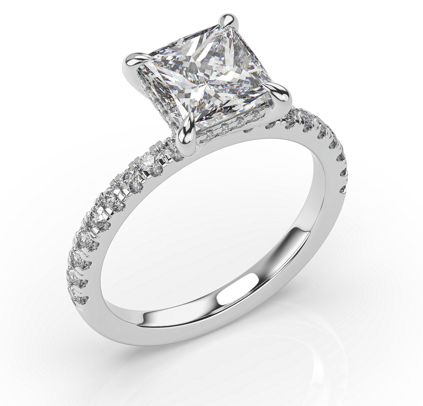 Princess White Gold Pave Moissanite Engagement Ring 