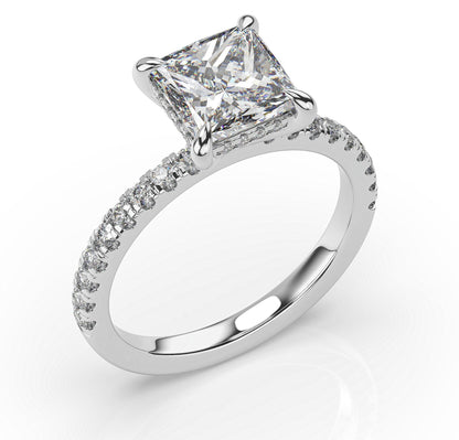 Princess White Gold Pave Moissanite Engagement Ring 