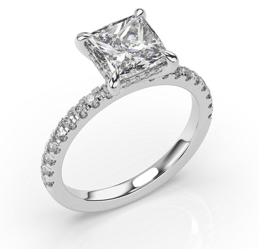 Princess White Gold Pave Moissanite Engagement Ring 