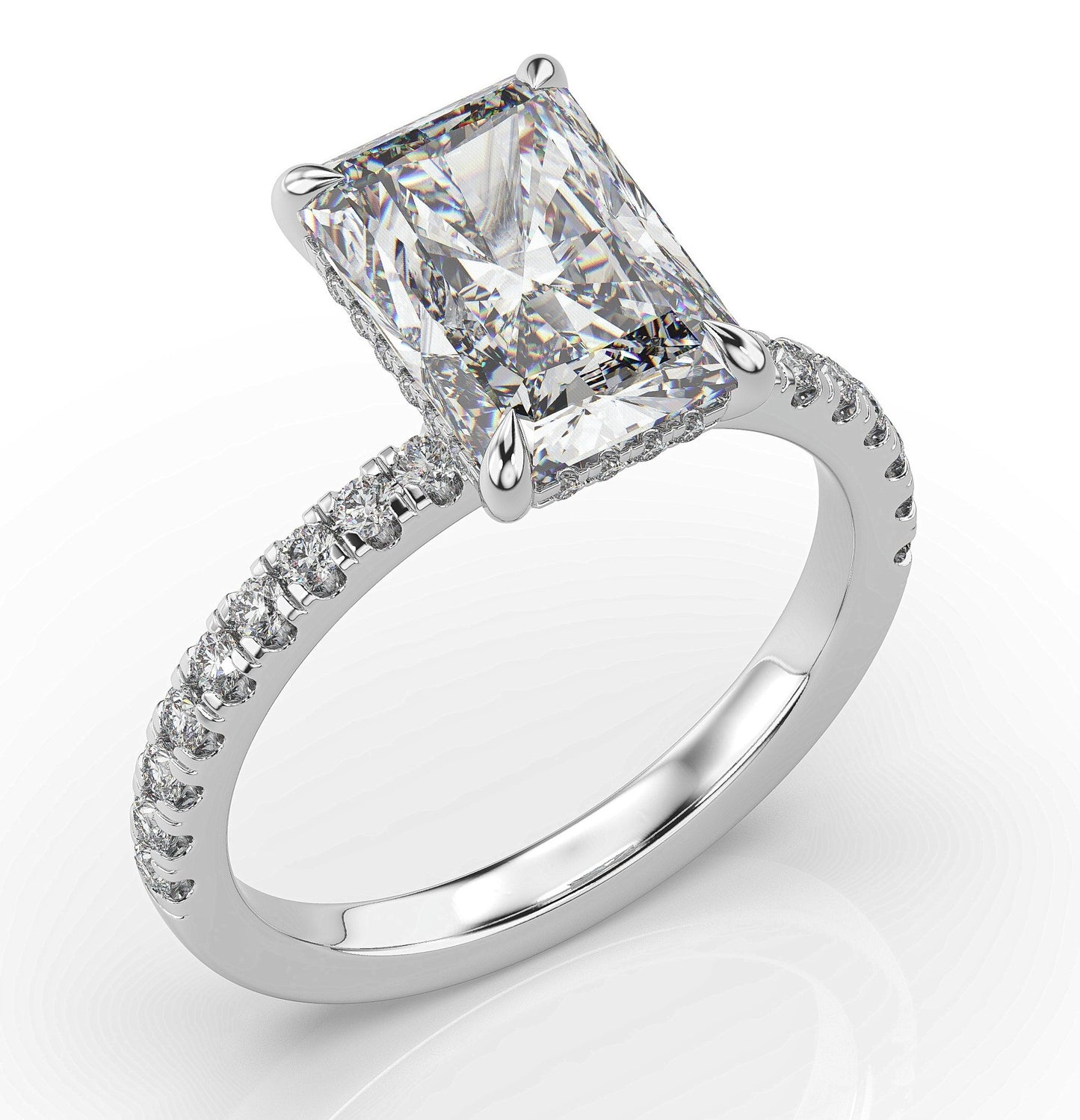 Radiant White Gold Pave Moissanite Engagement Ring 