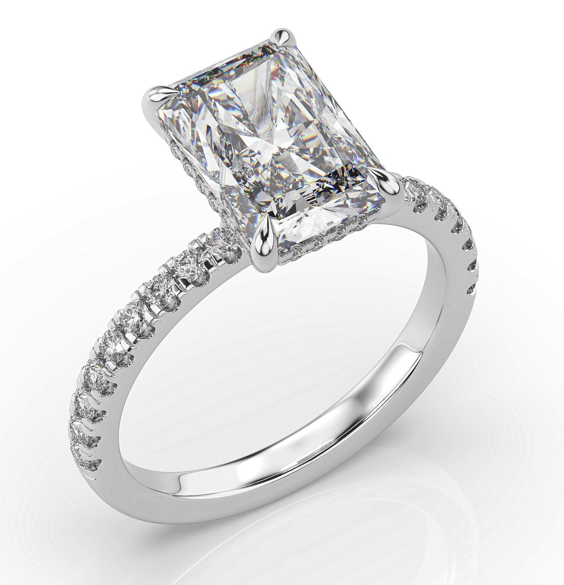 Radiant White Gold Pave Moissanite Engagement Ring 